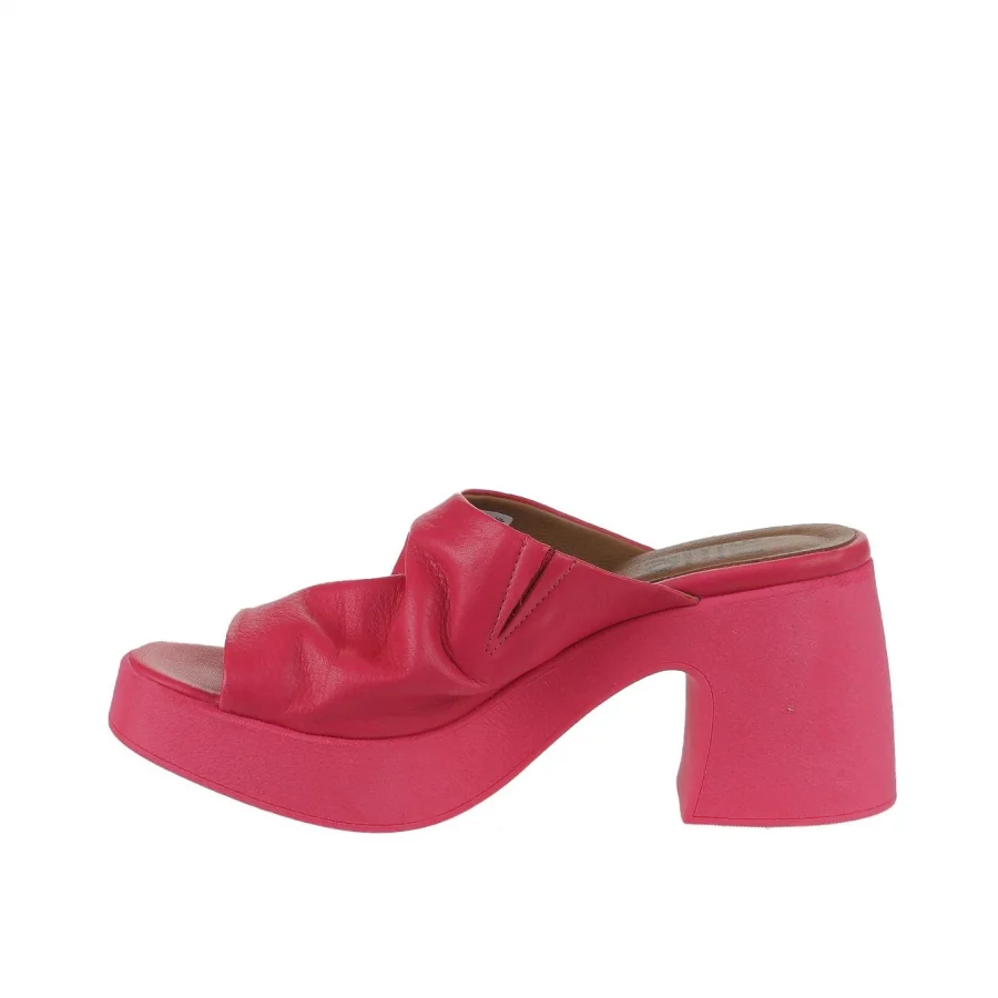 Fuşya Deri Kadın Topuklu Terlik