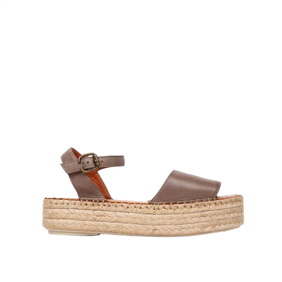Gri Deri Kadın Espadril Sandalet