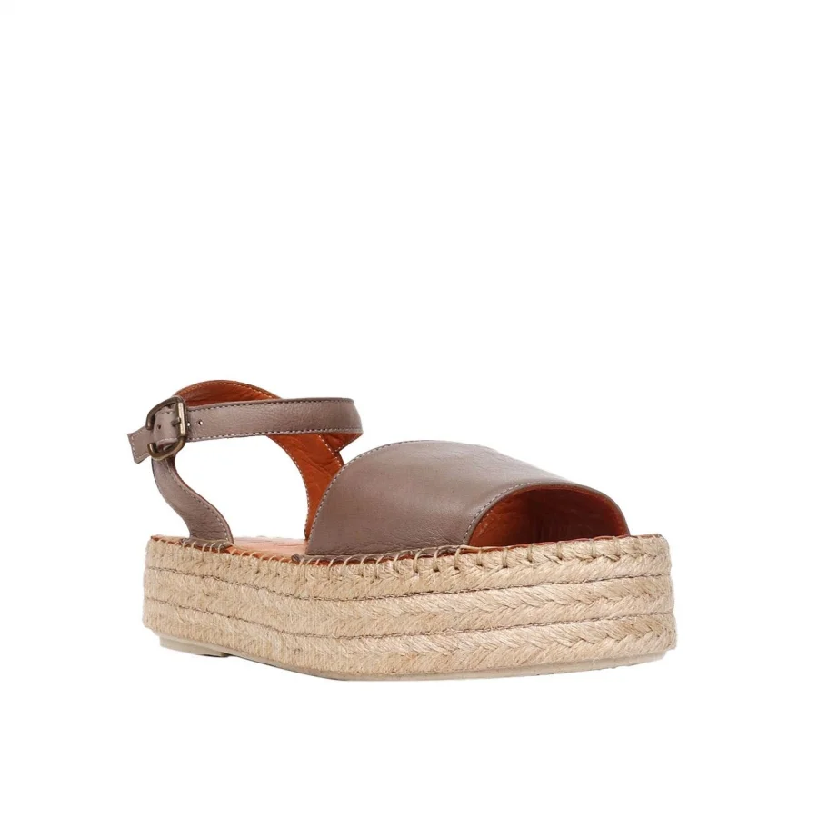 Gri Deri Kadın Espadril Sandalet