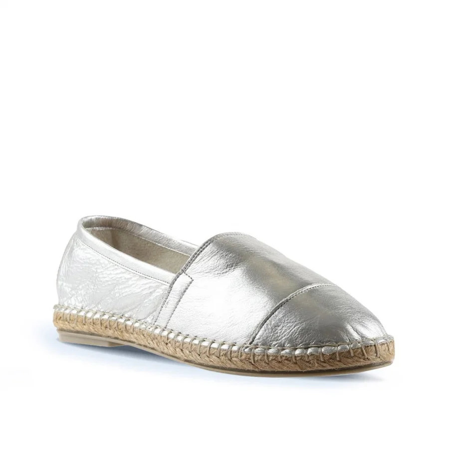 Gümüş Deri Kadın Espadril Ayakkabı