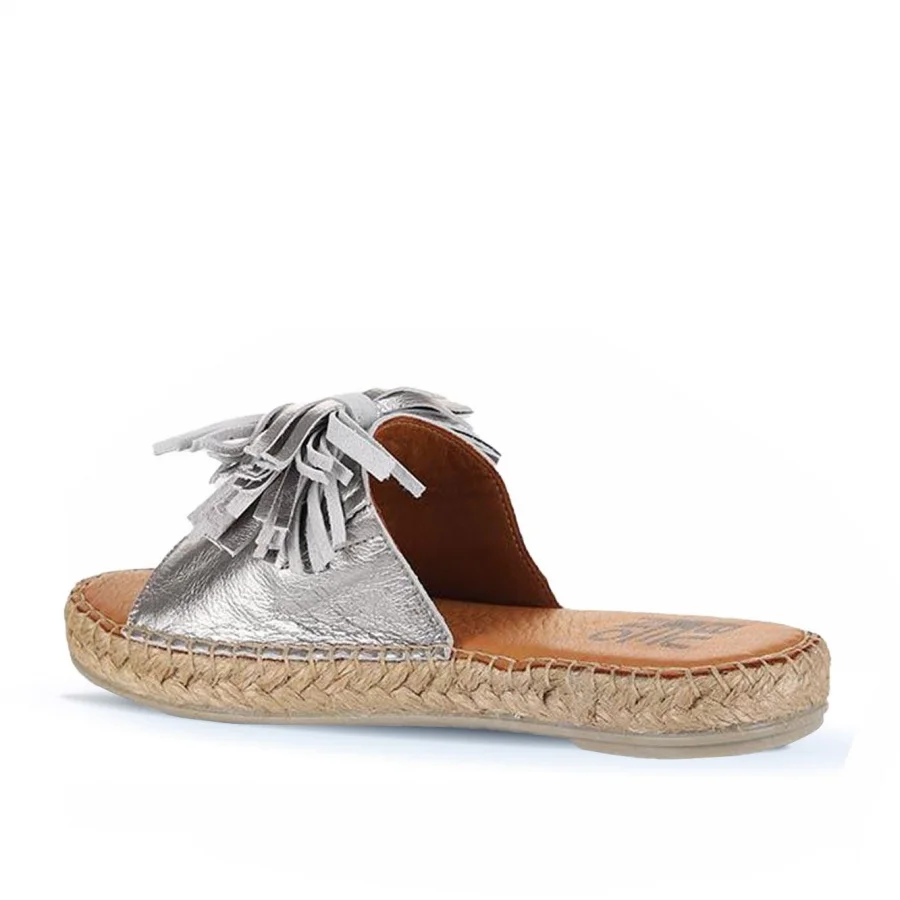 Gümüş Parlak Deri Kadın Espadril Terlik