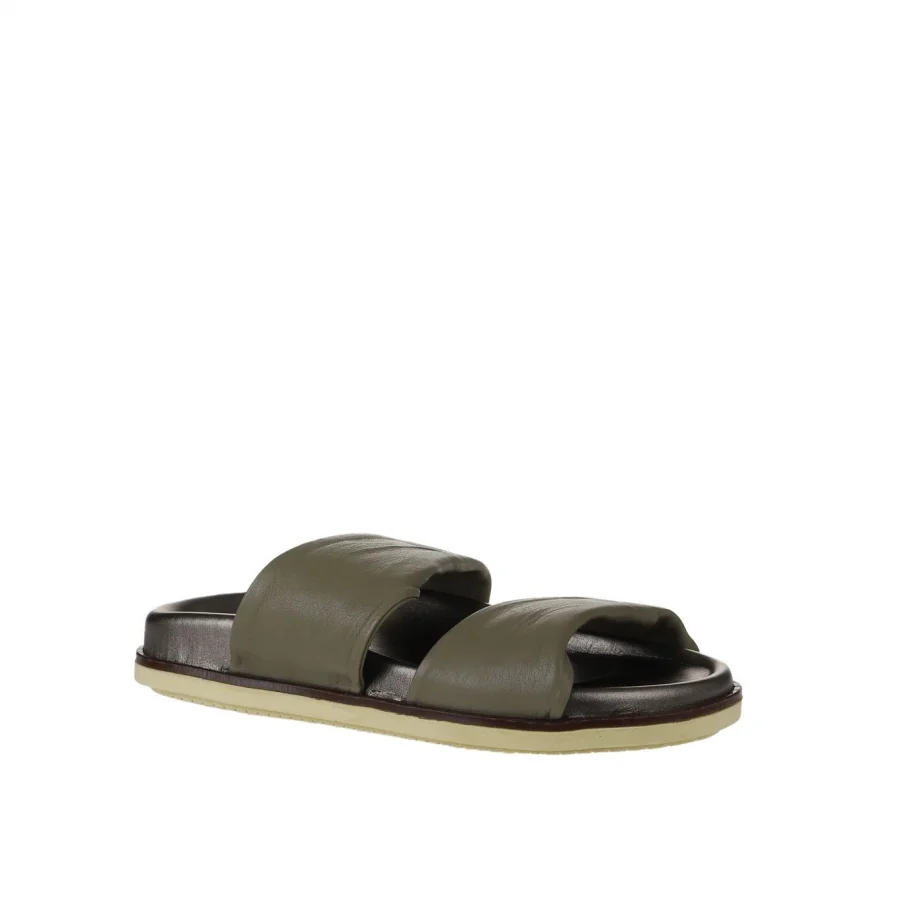 Haki Deri Kadın Düz Terlik