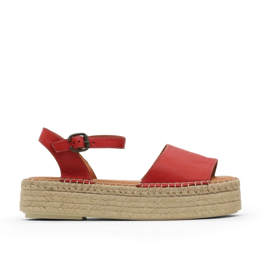 Kırmızı Deri Kadın Espadril Sandalet