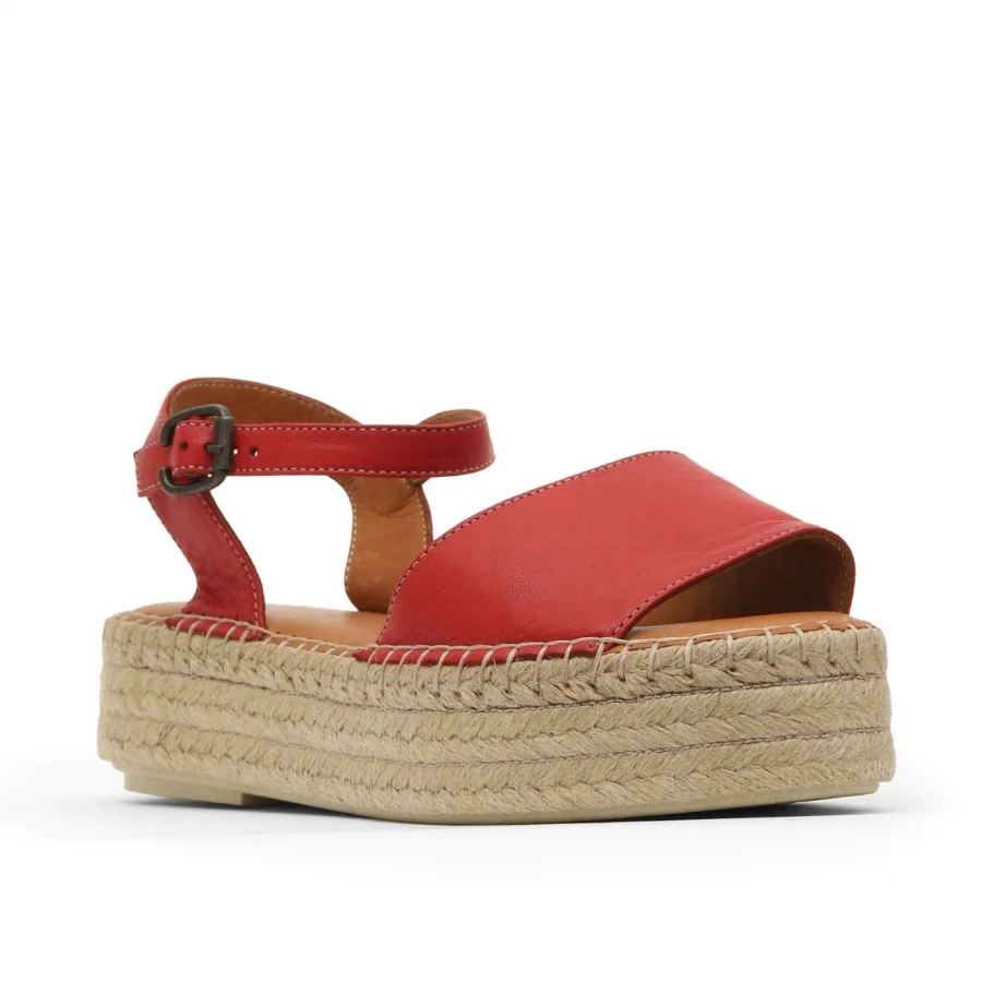 Kırmızı Deri Kadın Espadril Sandalet