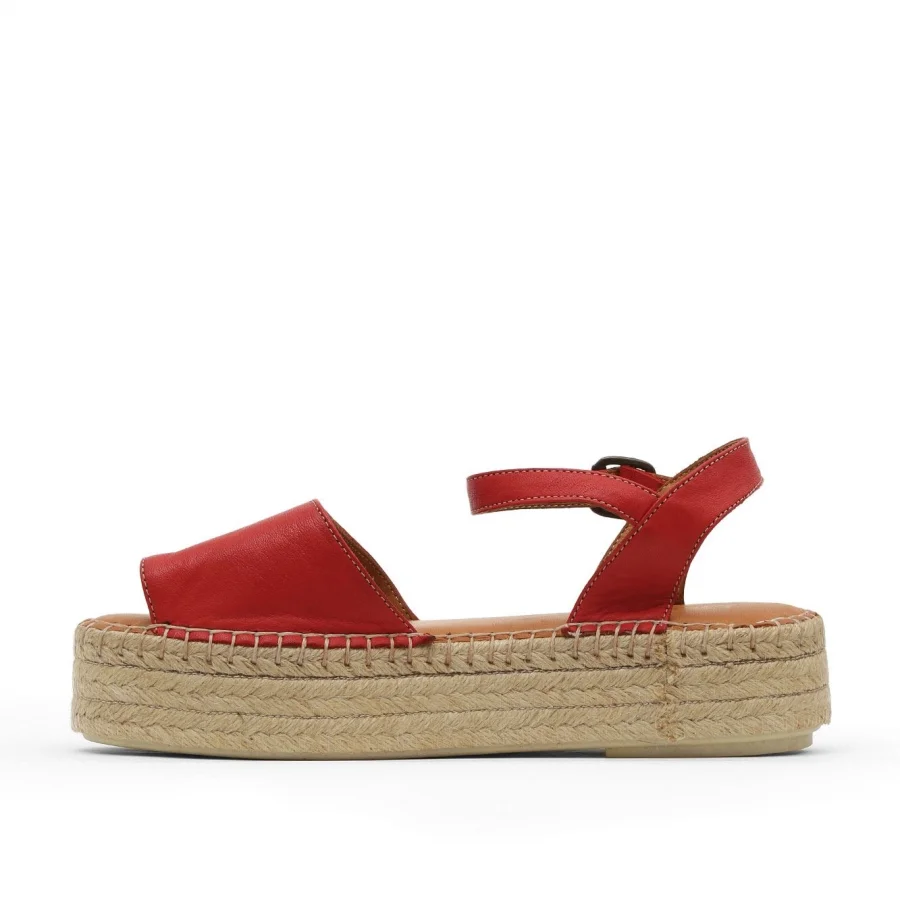 Kırmızı Deri Kadın Espadril Sandalet
