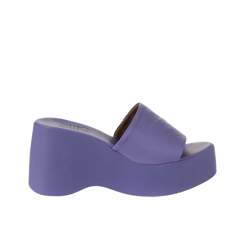 Lila Deri Kadın Dolgu Topuklu Terlik