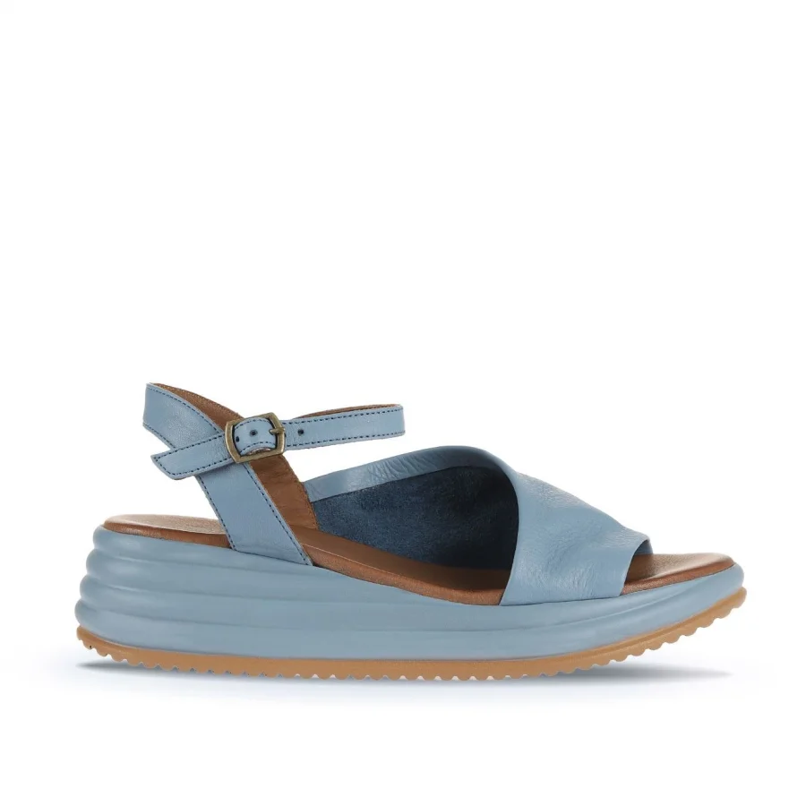 Mavi Deri Kadın Dolgu Topuklu Sandalet