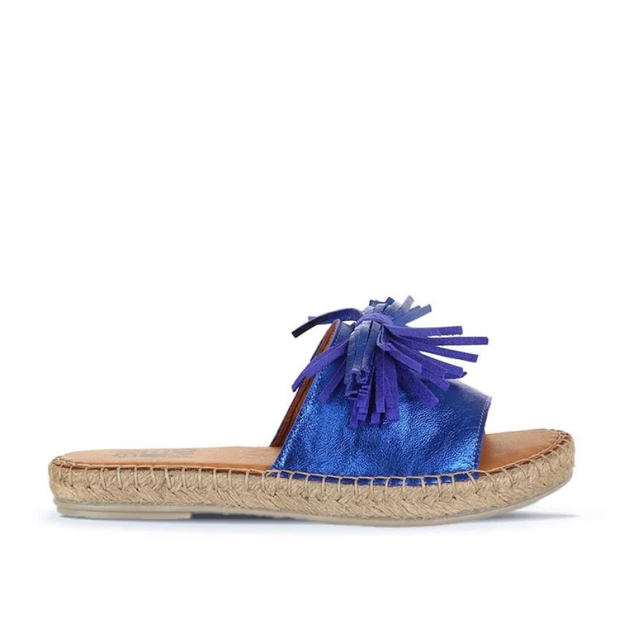Mavi Parlak Deri Kadın Espadril Terlik