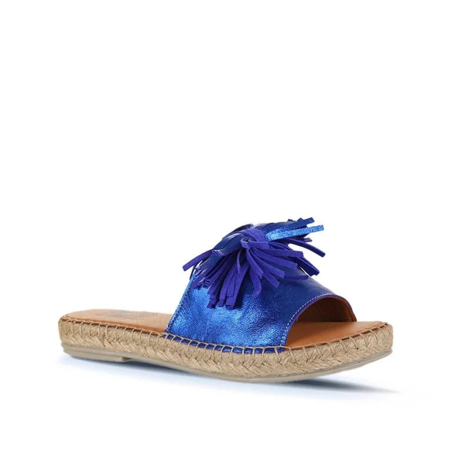 Mavi Parlak Deri Kadın Espadril Terlik
