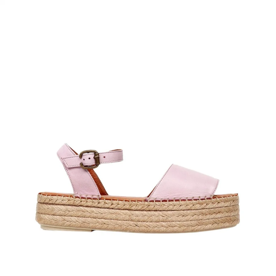 Pembe Deri Kadın Espadril Sandalet