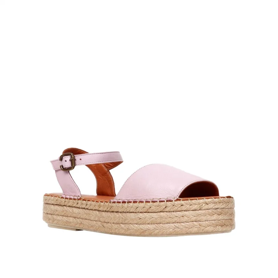 Pembe Deri Kadın Espadril Sandalet