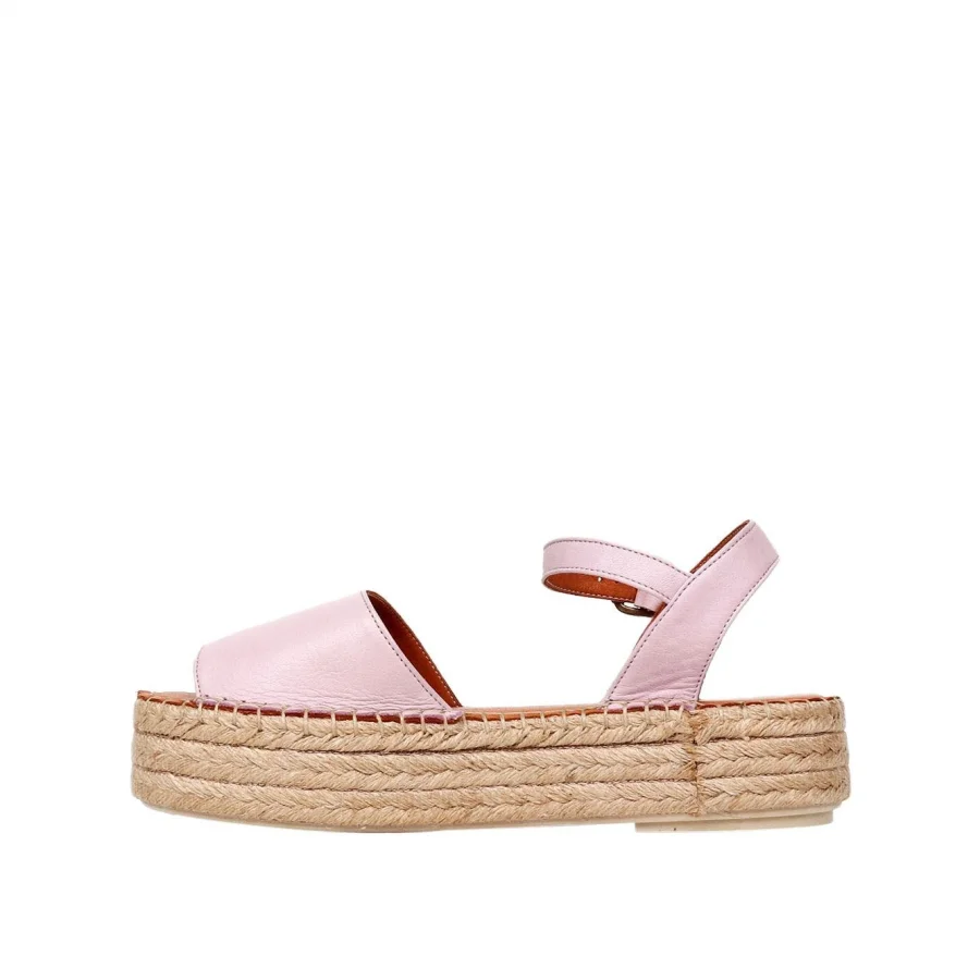 Pembe Deri Kadın Espadril Sandalet