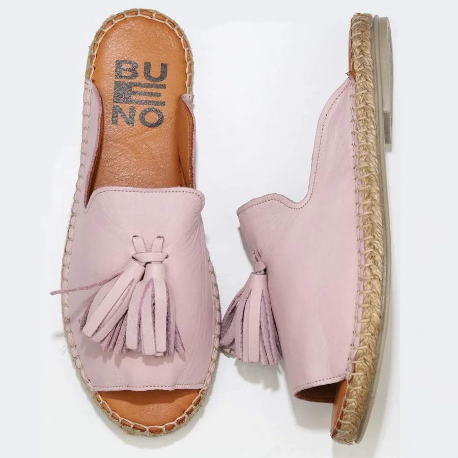 Pembe Deri Kadın Espadril Terlik