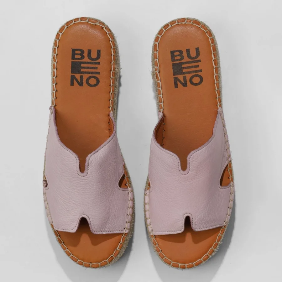 Pembe Deri Kadın Espadril Terlik