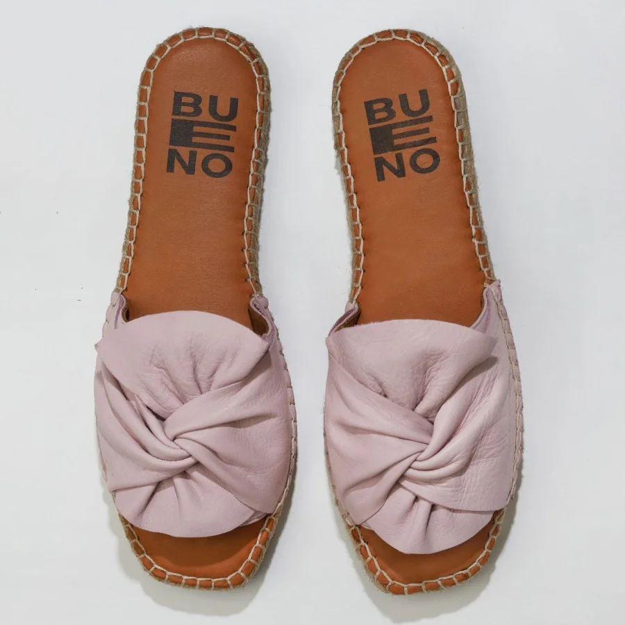 Pembe Deri Kadın Espadril Terlik
