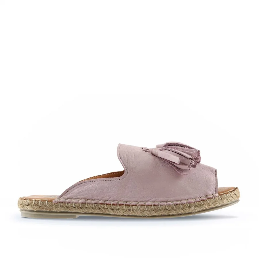 Pembe Deri Kadın Espadril Terlik