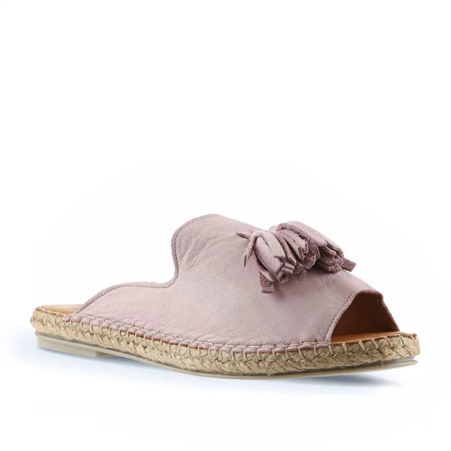 Pembe Deri Kadın Espadril Terlik