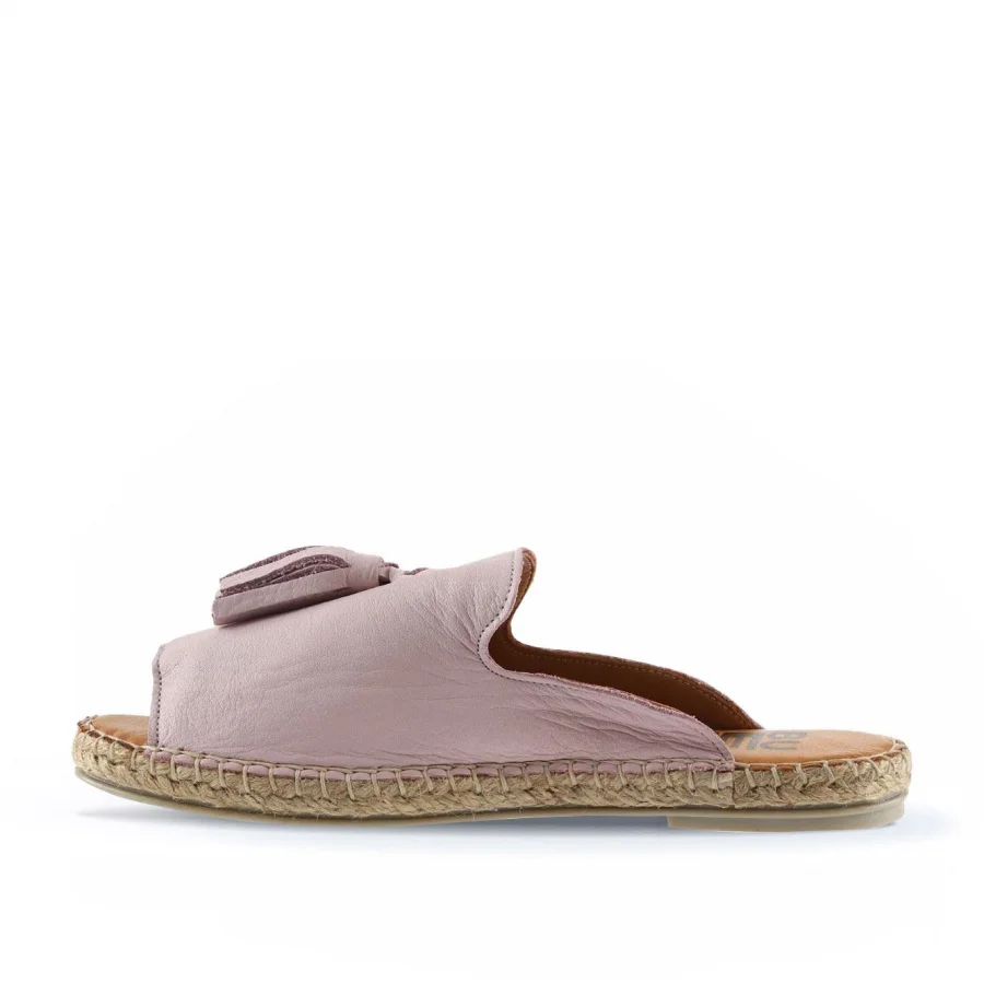Pembe Deri Kadın Espadril Terlik