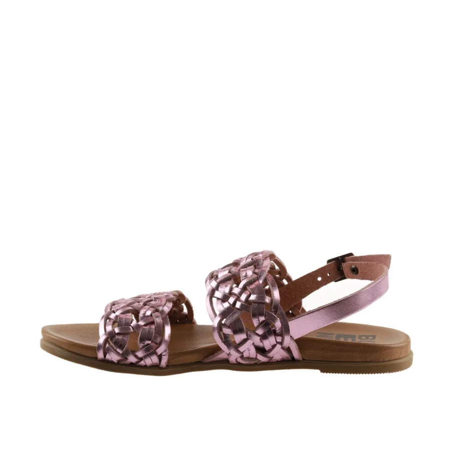 Pudra Parlak Deri Kadın Düz Sandalet