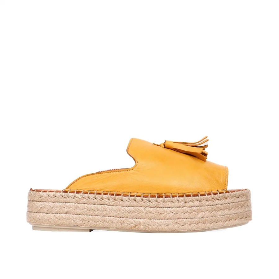 Sarı Deri Kadın Espadril Terlik