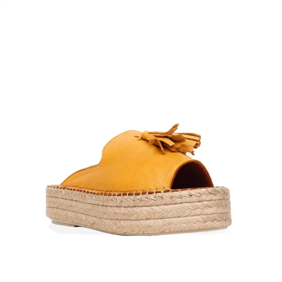Sarı Deri Kadın Espadril Terlik
