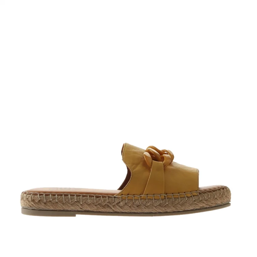 Sarı Deri Kadın Espadril Terlik
