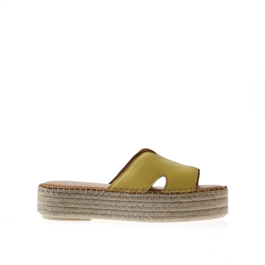 Sarı Deri Kadın Espadril Terlik