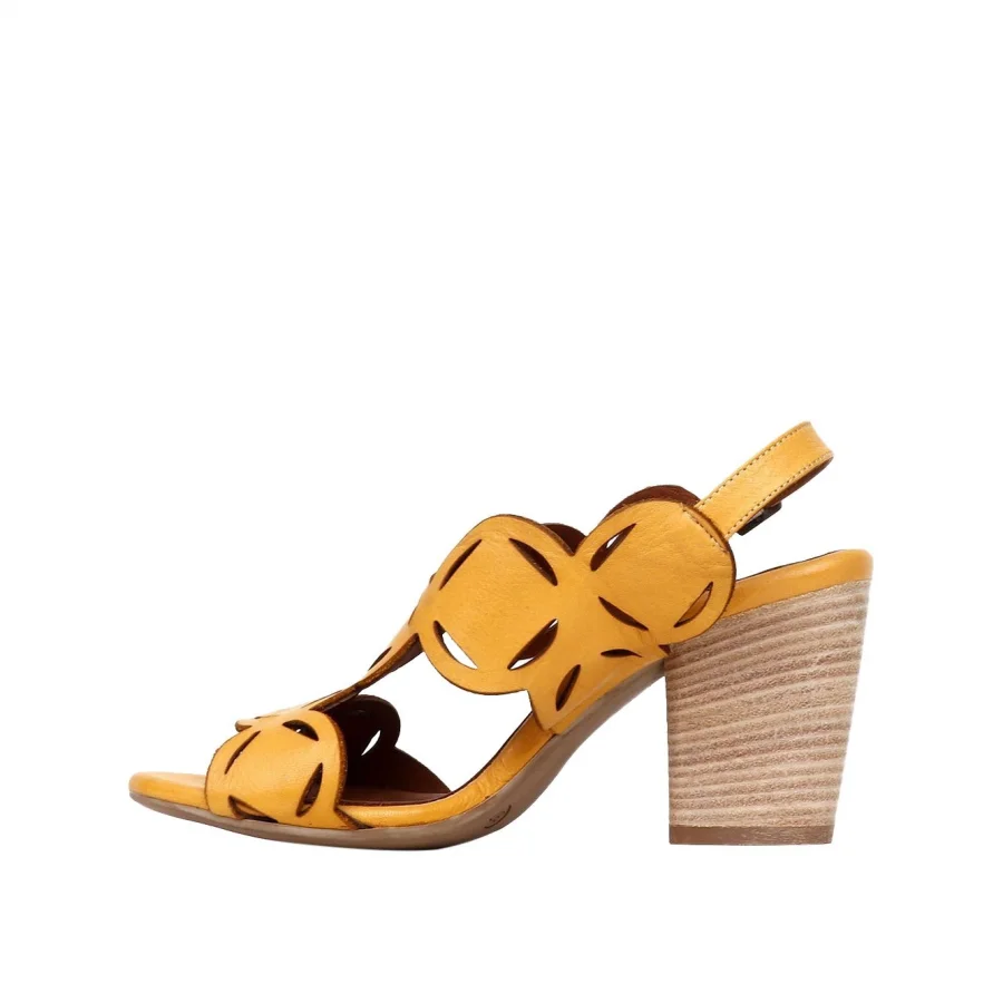 Sarı Deri Kadın Topuklu Sandalet