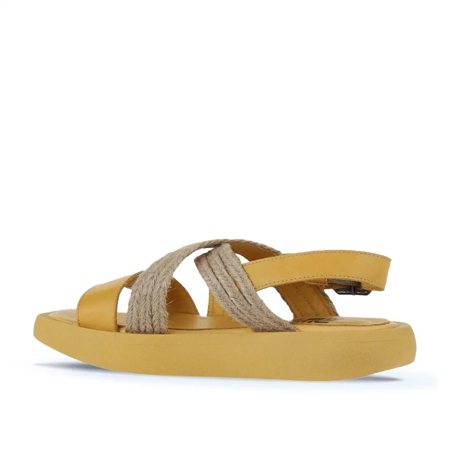 Sarı Hasır Deri Kadın Düz Sandalet