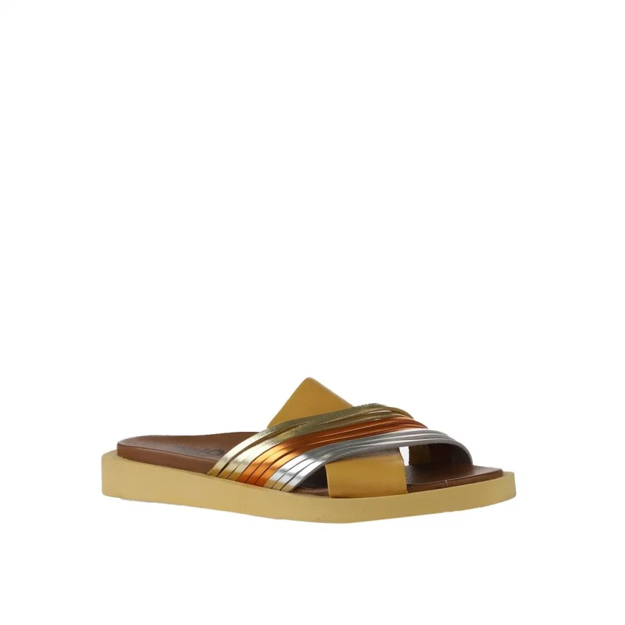 Sarı Multi Deri Kadın Düz Terlik