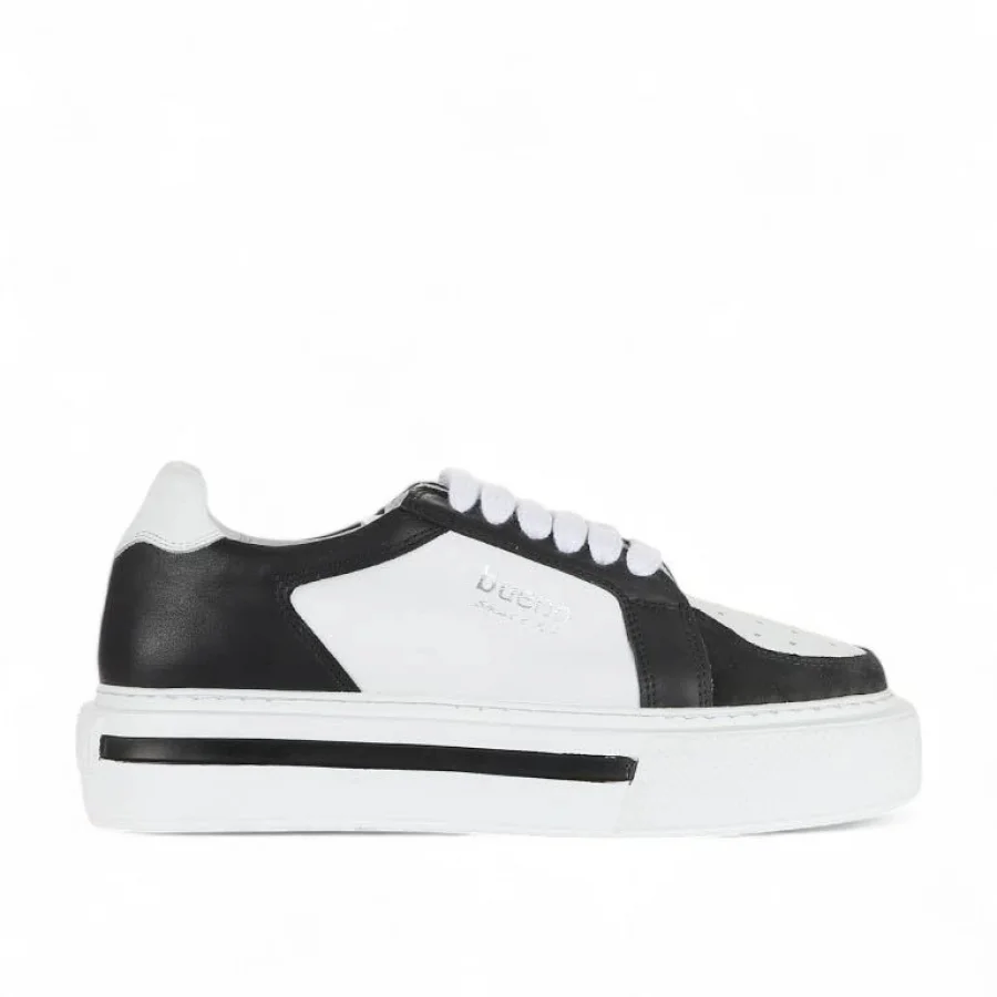 Siyah Beyaz Deri-Süet Kadın Sneakers