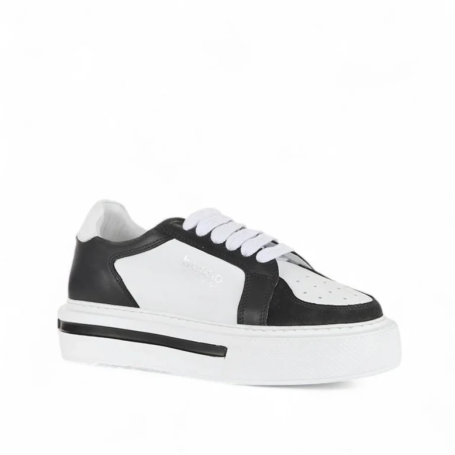 Siyah Beyaz Deri-Süet Kadın Sneakers