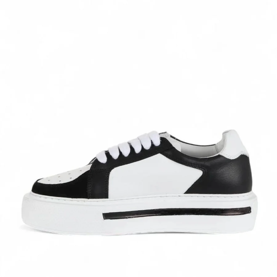 Siyah Beyaz Deri-Süet Kadın Sneakers