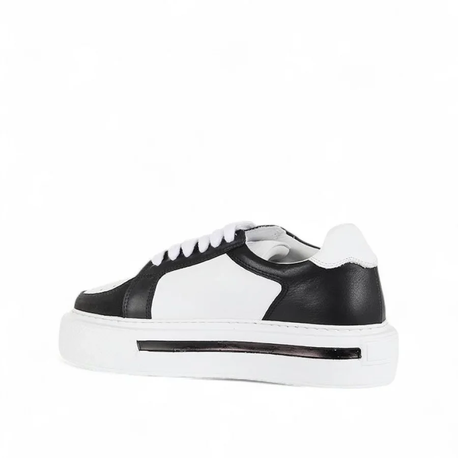 Siyah Beyaz Deri-Süet Kadın Sneakers