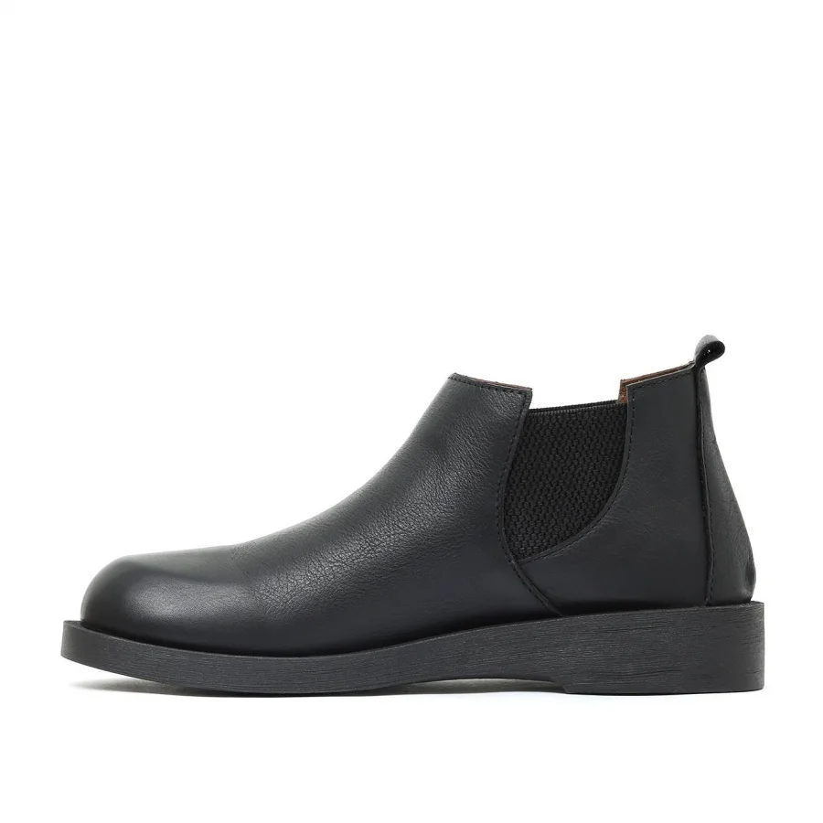 Siyah Deri Kadın Düz Bot