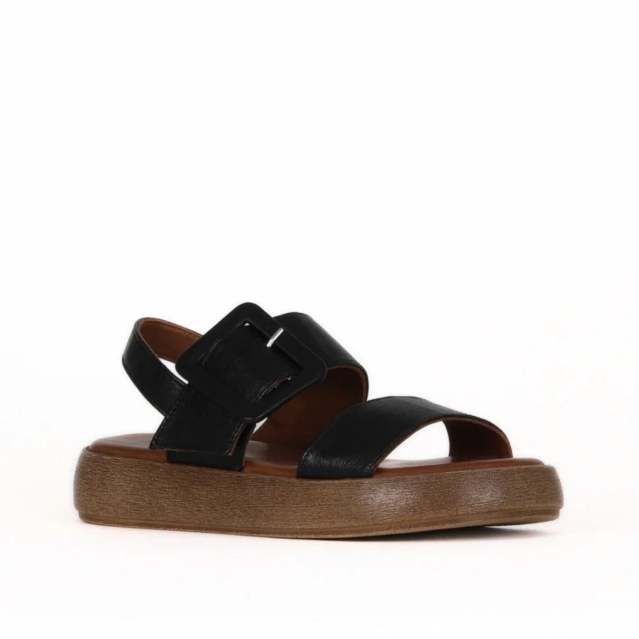 Siyah Deri Kadın Düz Sandalet