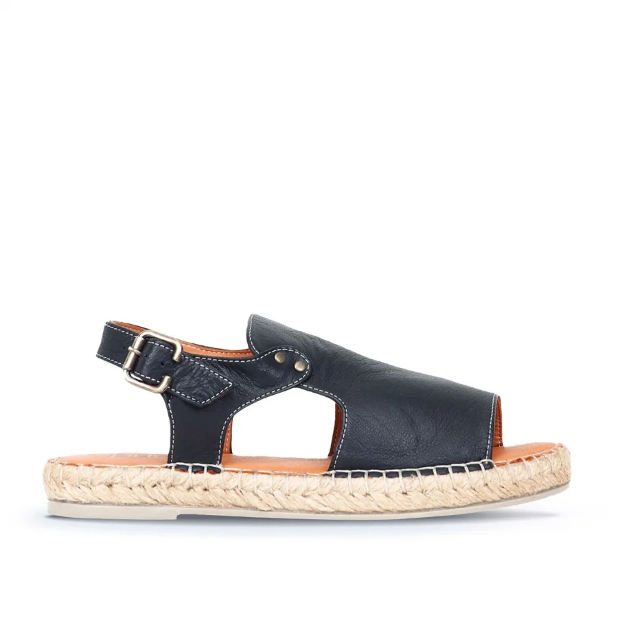 Siyah Deri Kadın Espadril Sandalet