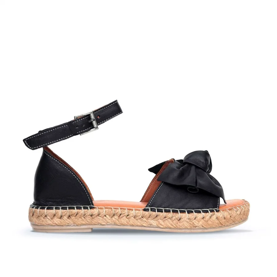 Siyah Deri Kadın Espadril Sandalet