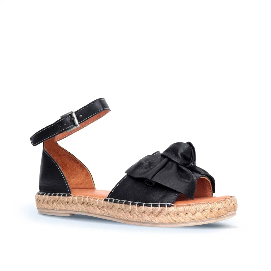 Siyah Deri Kadın Espadril Sandalet