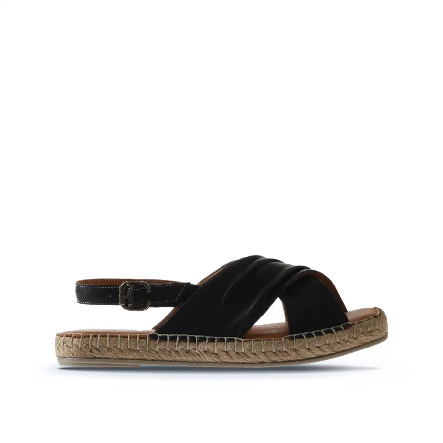 Siyah Deri Kadın Espadril Sandalet