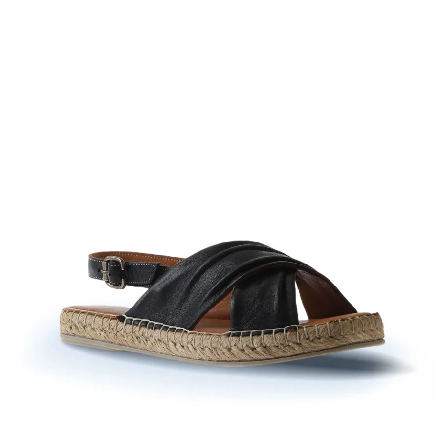 Siyah Deri Kadın Espadril Sandalet