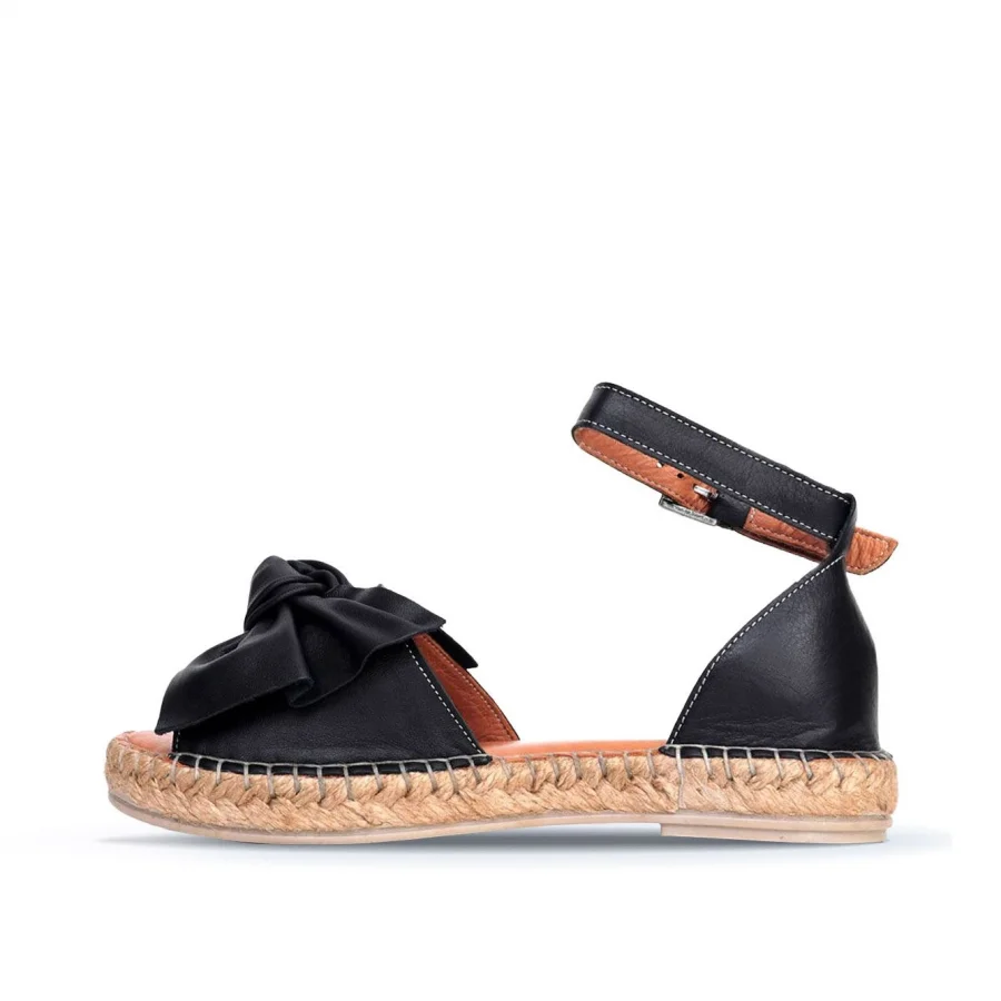 Siyah Deri Kadın Espadril Sandalet