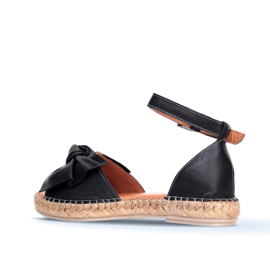 Siyah Deri Kadın Espadril Sandalet