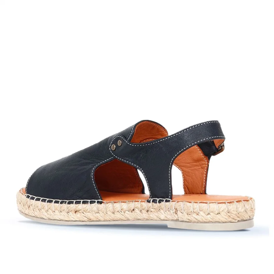 Siyah Deri Kadın Espadril Sandalet