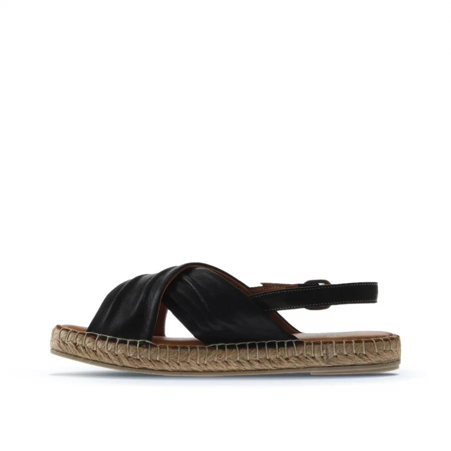 Siyah Deri Kadın Espadril Sandalet