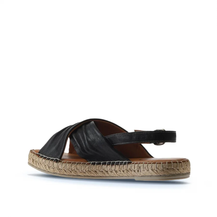 Siyah Deri Kadın Espadril Sandalet