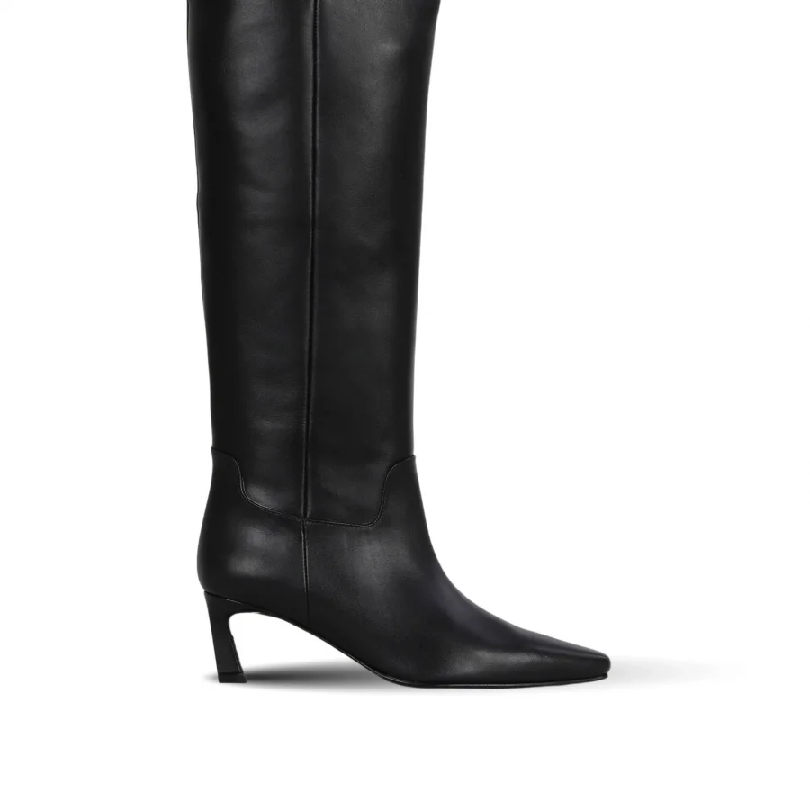 Siyah Deri Kadın Topuklu Çizme