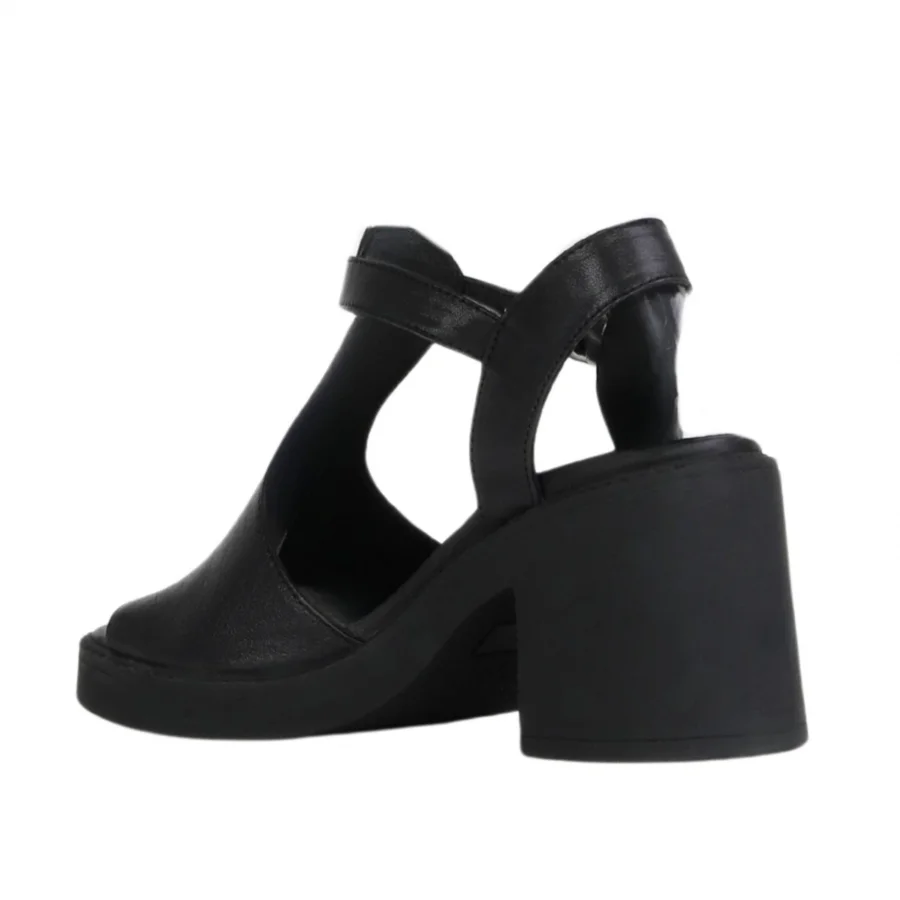 Siyah Deri Kadın Topuklu Sandalet