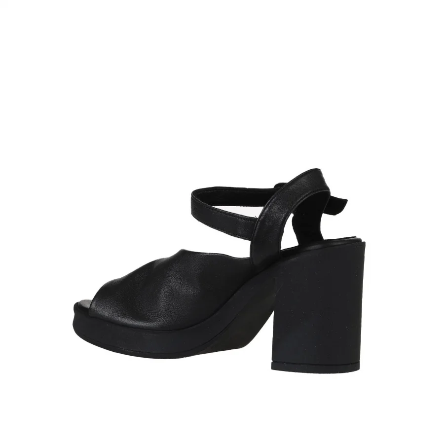 Siyah Deri Kadın Topuklu Sandalet