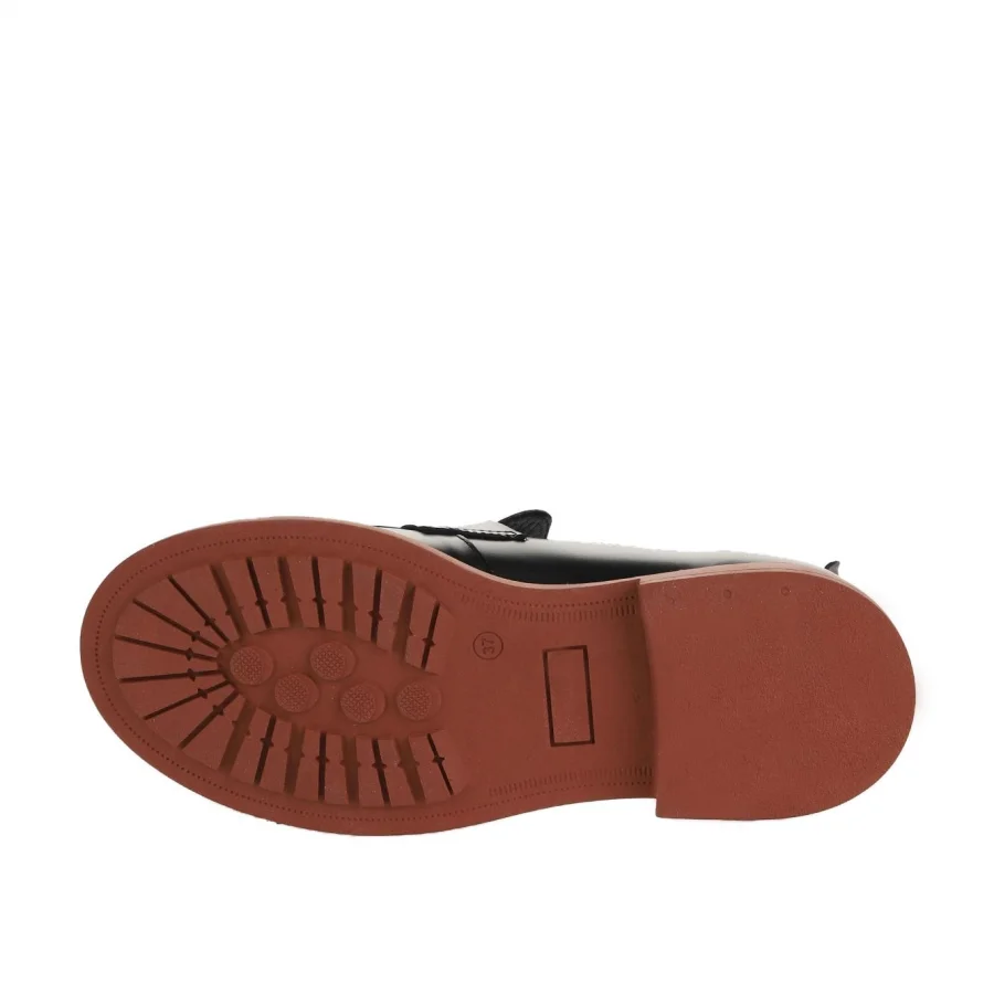 Siyah Pembe Açma Deri Kadın Loafer